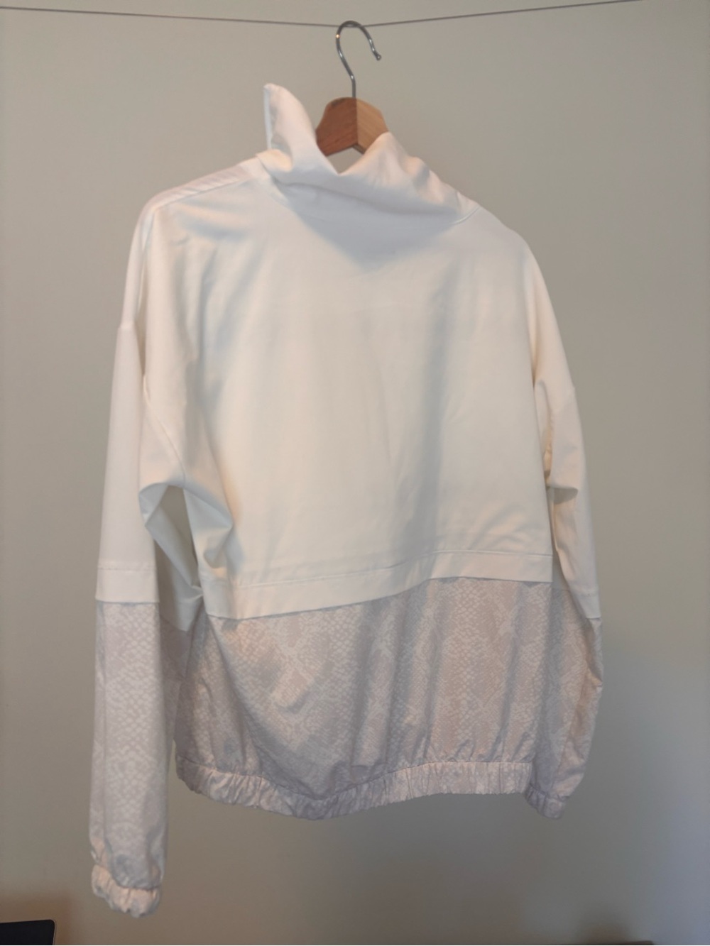 Athleta White High Zip-Neck Pullover with Bottom Snake Skin Pannel